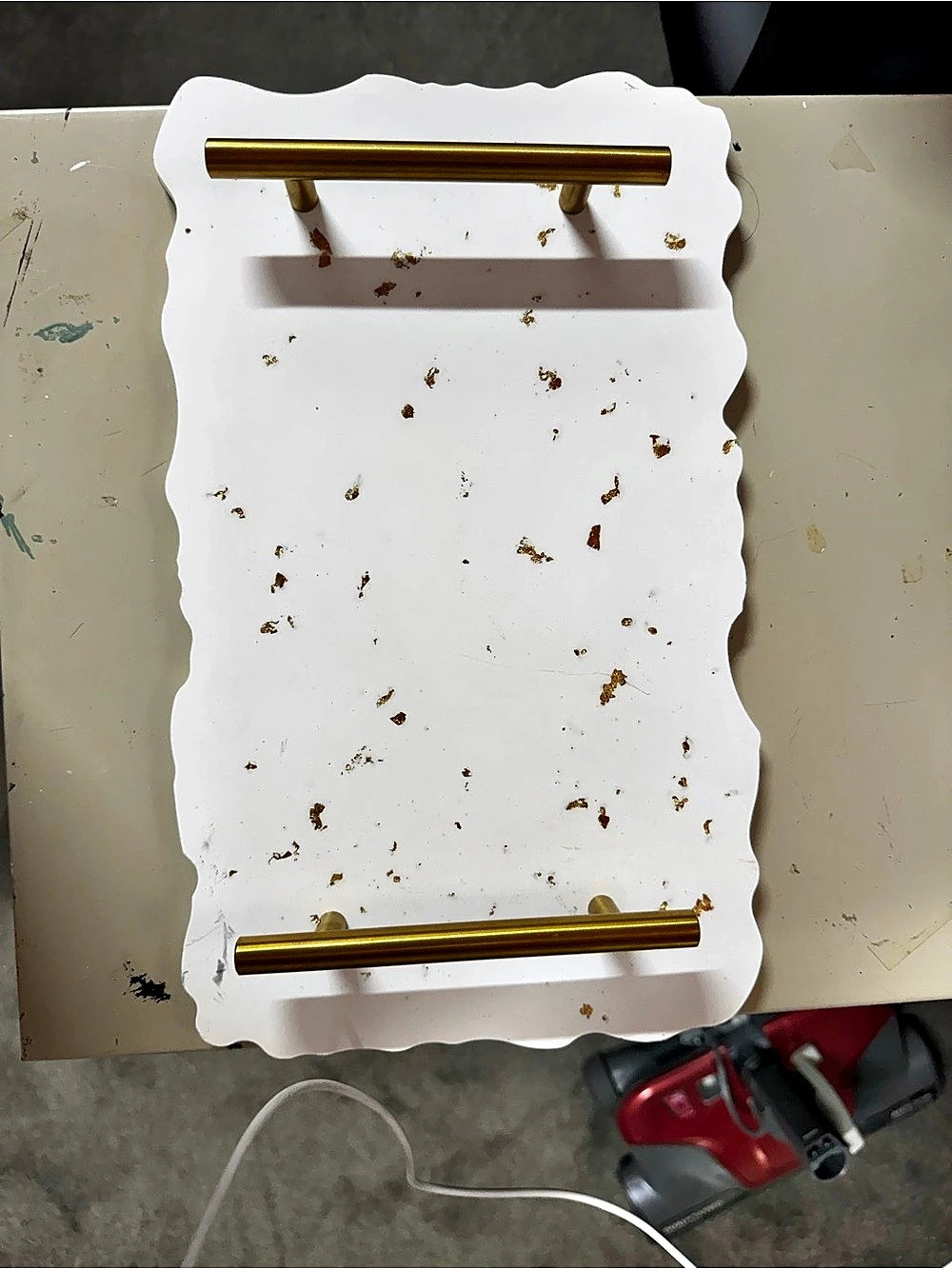 White Tray with Gold-Tone Handles
